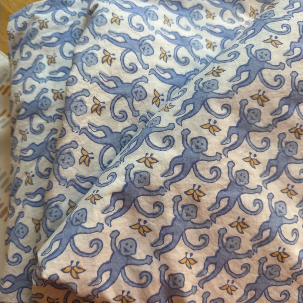 Roller Rabbit Blue and White Monkey Print Fabric